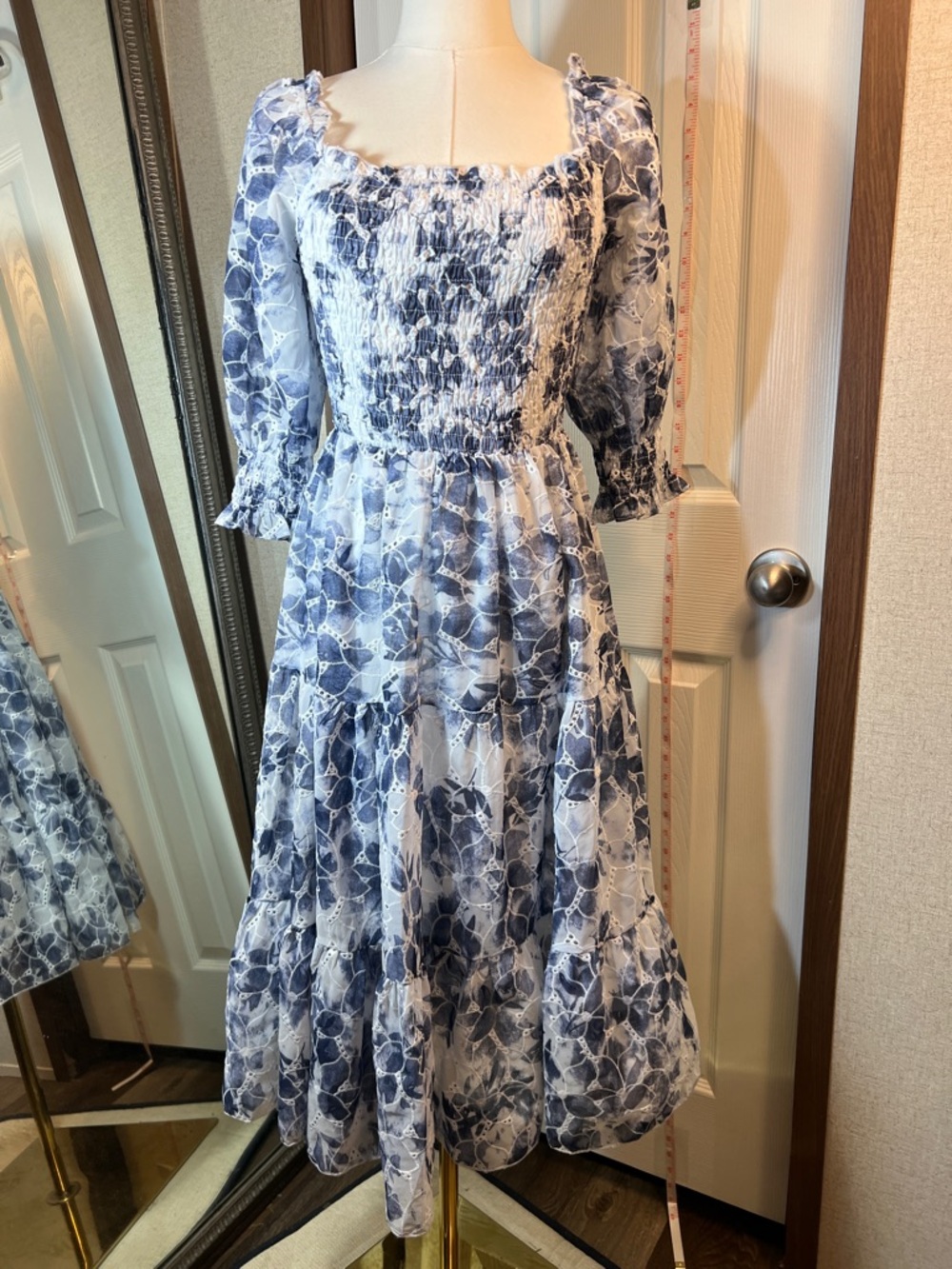 Baltic Born Blue and White Floral Midi Dress